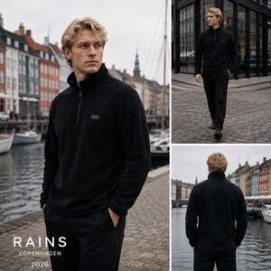 RAINS Fleece Half Zip Men's Black NWT Warm Soft Minimalist Modern Essential M